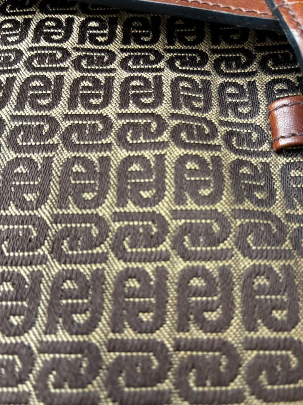 Italian Brown and Gold Canvas Monogram Envelope Clutch with Vegan Leather Trim